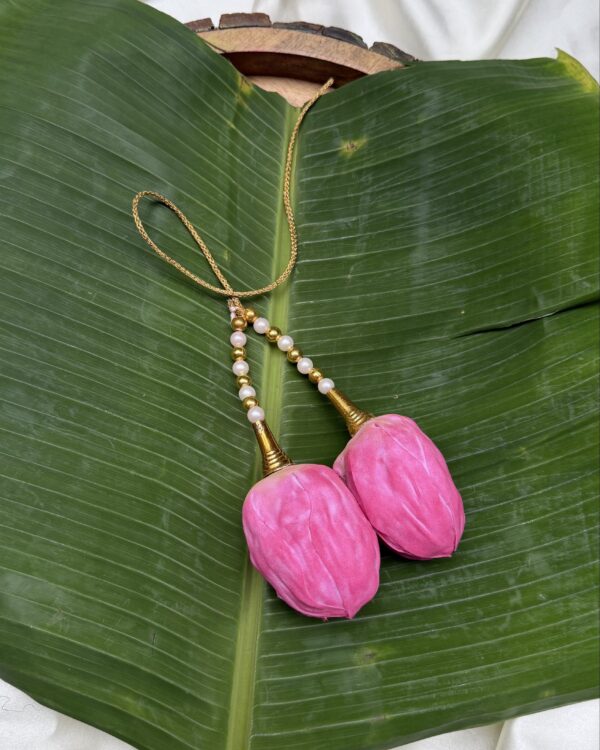 Two Lotus Buds Kunjalam white & Gold pearls