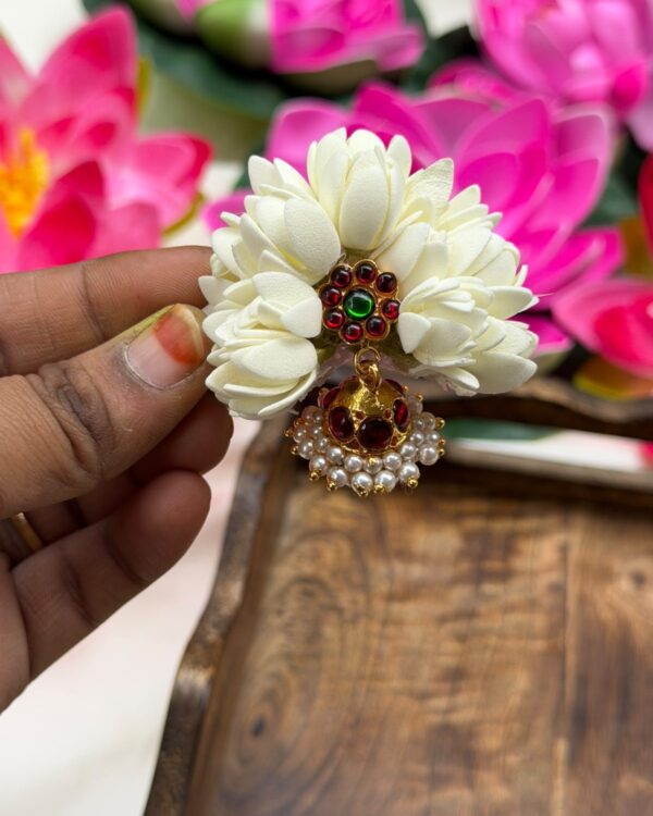 Malli Maroon Ruby pearls Jhumka Alligator Clips