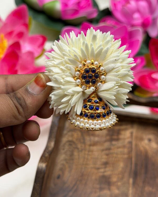 Oosi Malli Blue Ruby pearls Jhumka Alligator Clips