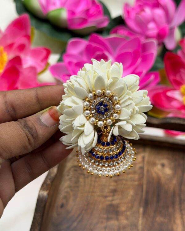 Malli White Blue Ruby pearls Jhumka Alligator Clips