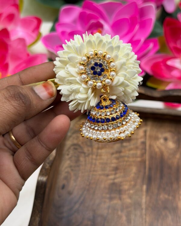Mullai white Blue Ruby pearls Jhumka Alligator Clips